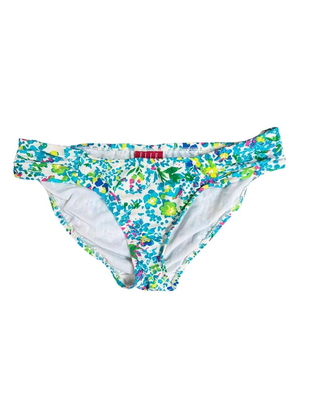 ELLE Women's Floral Print Ruched Bikini Swim Bottom
